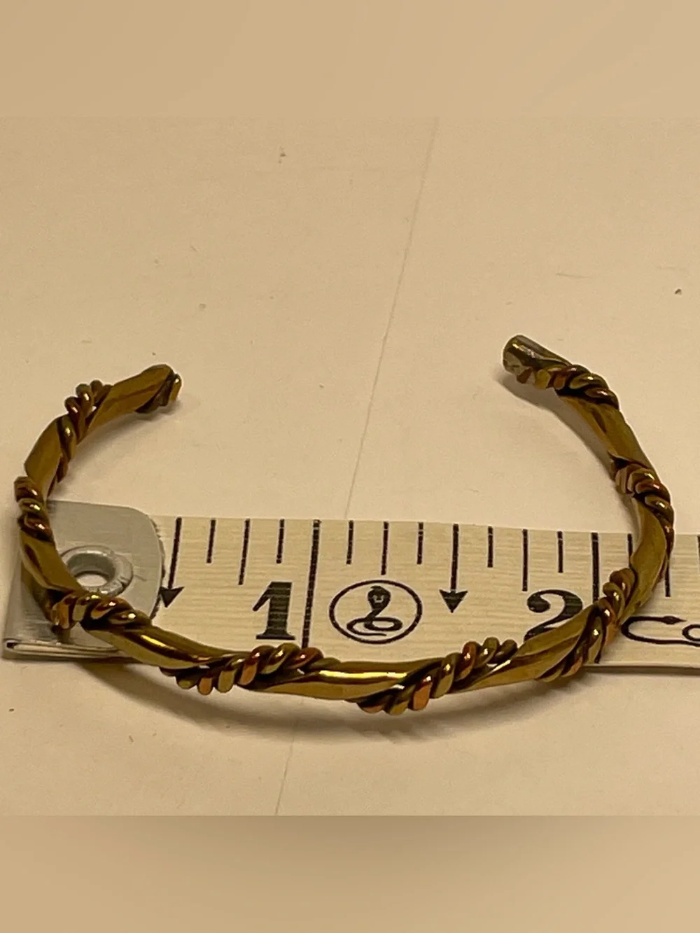 Vintage Artisan Crafted Twist Multicolor Mixed Metal Coppery Cuff Bracelet 8.86g